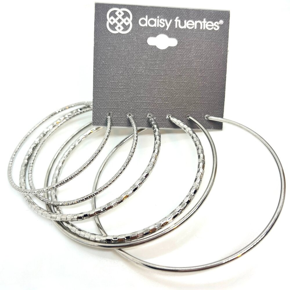 DAISY FUENTES NWT Silver Hoop Earrings Set Large Medium Small Textured Lot